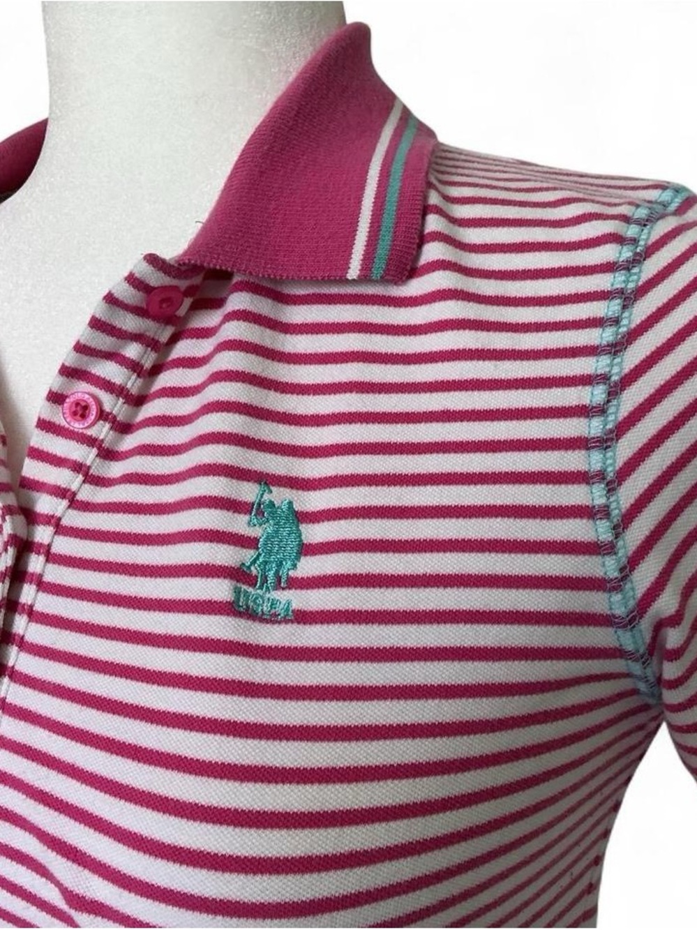 Vintage Inspired Pink and White Striped U.S. Polo Assn. Polo Shirt